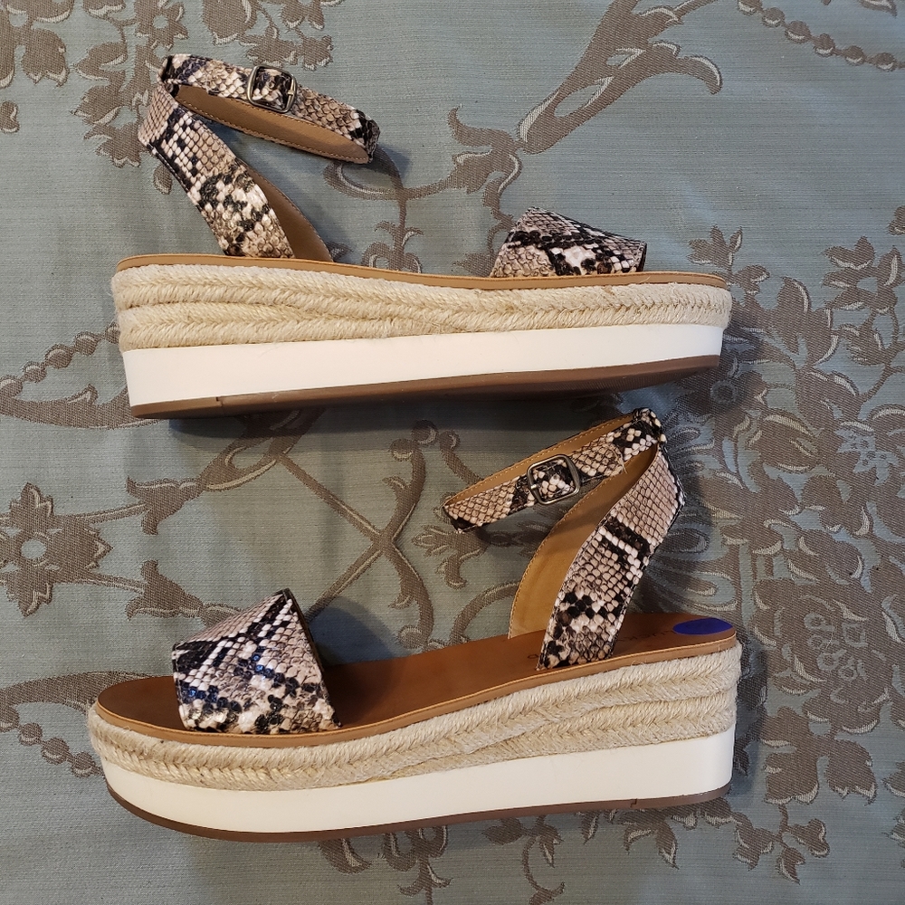 Lucky Brand Jeneka Snakeskin Tan Black Espadrille Platform Sandals Women 8.5 - Picture 9 of 12